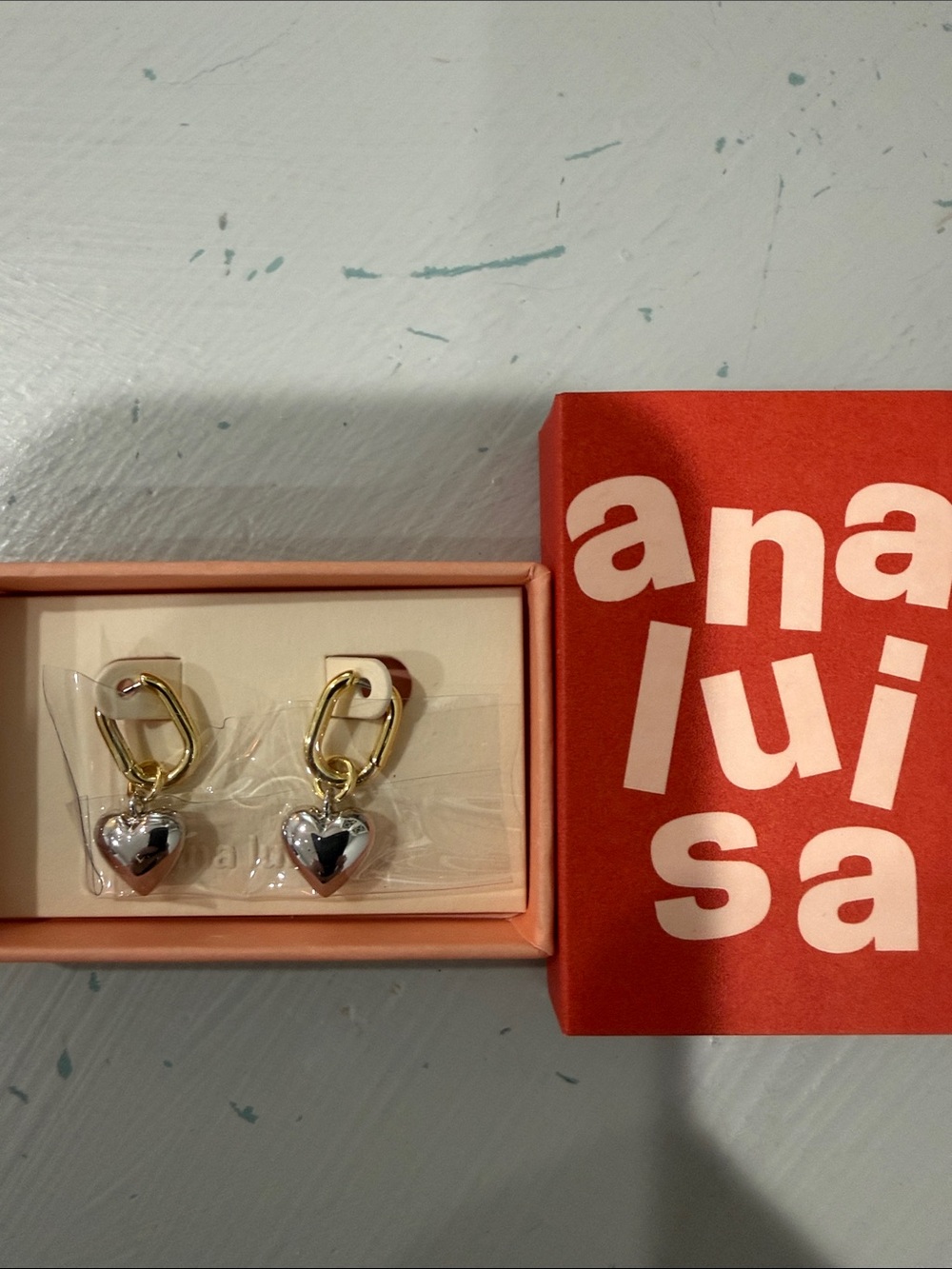 Ana Luisa Silver Gold Hoop Earrings with Silver Heart Charms